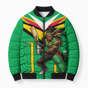 Personalized Guyana Cricket Amazon Warriors Bomber Puffer Jacket Tribal Warrior Mascot Fan