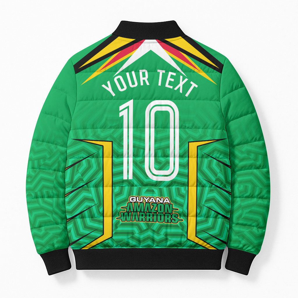Personalized Guyana Cricket Amazon Warriors Bomber Puffer Jacket Tribal Warrior Mascot Fan
