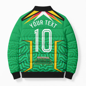 Personalized Guyana Cricket Amazon Warriors Bomber Puffer Jacket Tribal Warrior Mascot Fan