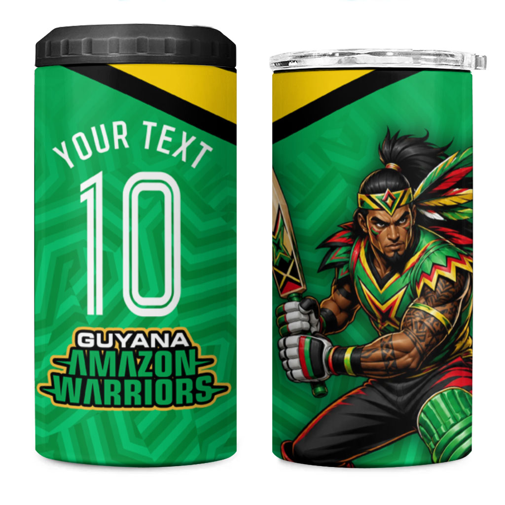 Personalized Guyana Cricket Amazon Warriors 4 in 1 Can Cooler Tumbler Tribal Warrior Mascot Fan
