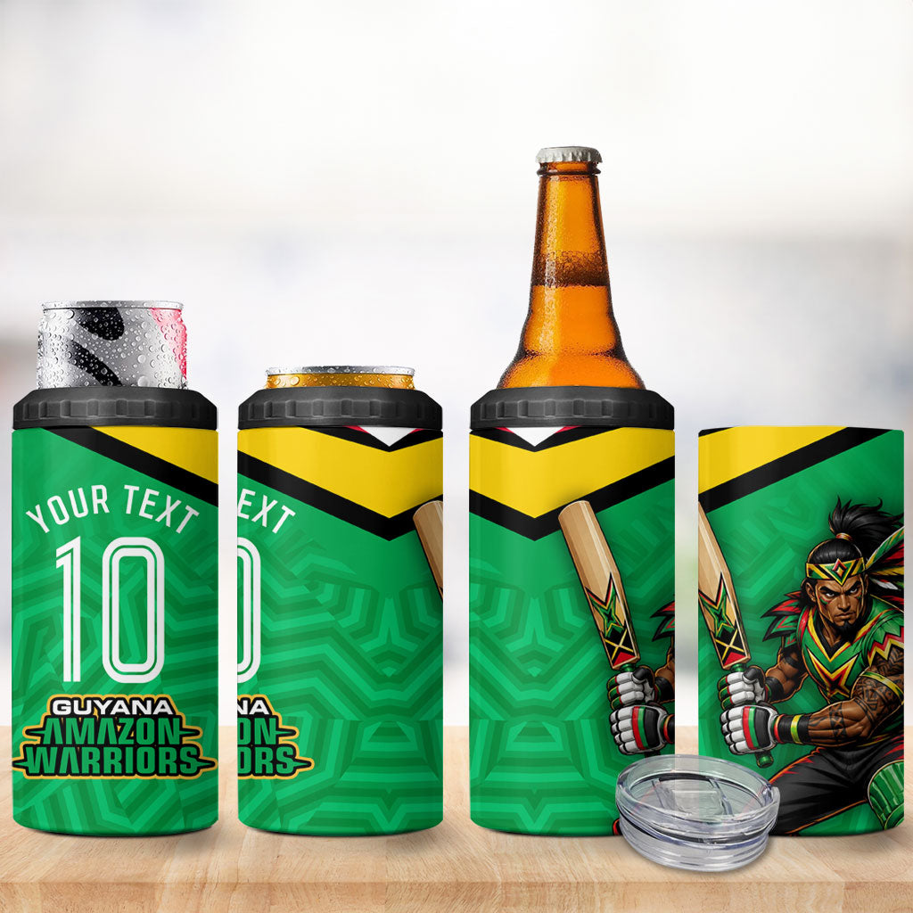 Personalized Guyana Cricket Amazon Warriors 4 in 1 Can Cooler Tumbler Tribal Warrior Mascot Fan