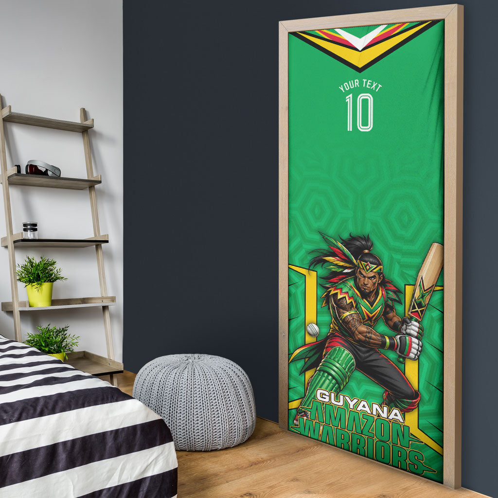Personalized Guyana Cricket Amazon Warriors Door Cover Tribal Warrior Mascot Fan
