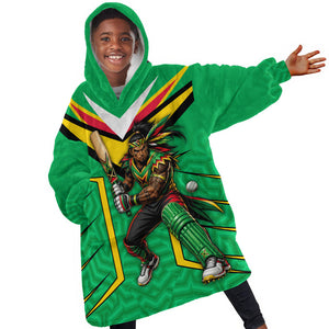 Personalized Guyana Cricket Amazon Warriors Kid Wearable Blanket Hoodie Tribal Warrior Mascot Fan