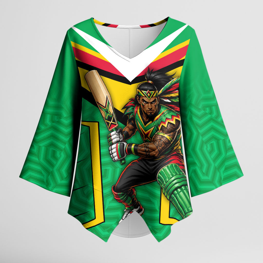 Personalized Guyana Cricket Amazon Warriors Kimono Sleeve Blouse Tribal Warrior Mascot Fan