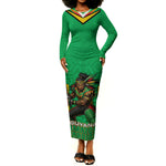 Personalized Guyana Cricket Amazon Warriors Long Sleeve Bodycon Dress Tribal Warrior Mascot Fan