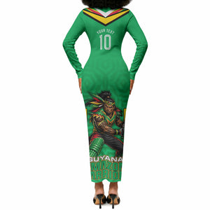 Personalized Guyana Cricket Amazon Warriors Long Sleeve Bodycon Dress Tribal Warrior Mascot Fan