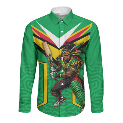 Personalized Guyana Cricket Amazon Warriors Long Sleeve Button Shirt Tribal Warrior Mascot Fan