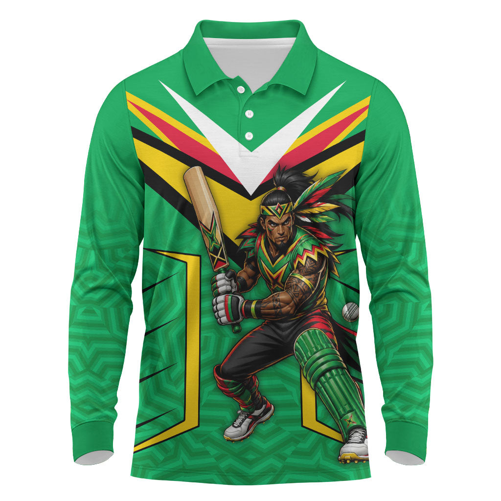 Personalized Guyana Cricket Amazon Warriors Long Sleeve Polo Shirt Tribal Warrior Mascot Fan
