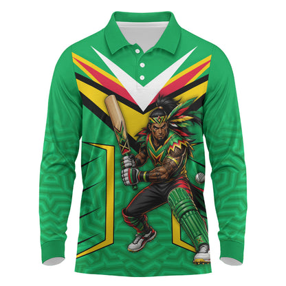 Personalized Guyana Cricket Amazon Warriors Long Sleeve Polo Shirt Tribal Warrior Mascot Fan