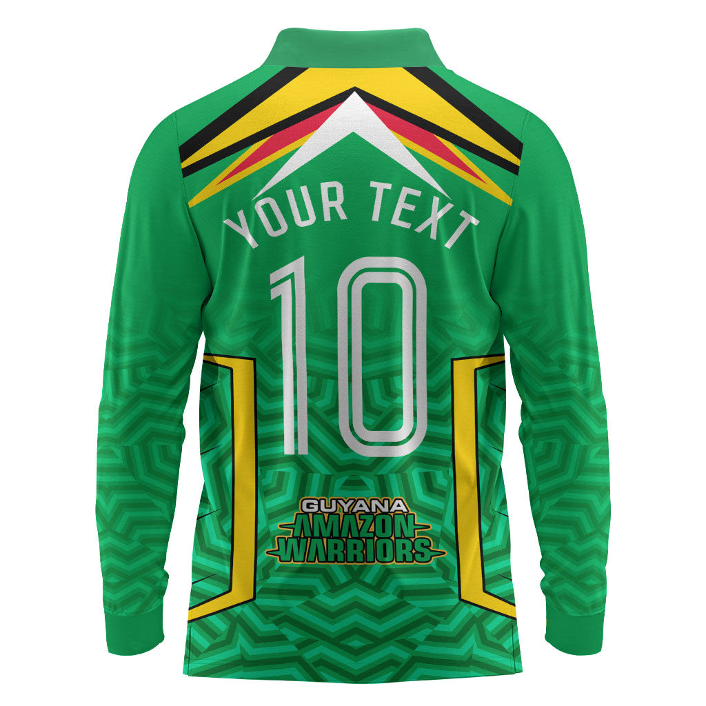 Personalized Guyana Cricket Amazon Warriors Long Sleeve Polo Shirt Tribal Warrior Mascot Fan