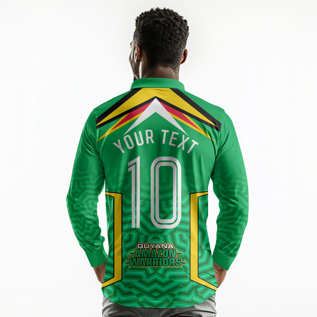 Personalized Guyana Cricket Amazon Warriors Long Sleeve Polo Shirt Tribal Warrior Mascot Fan
