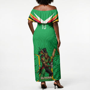 Personalized Guyana Cricket Amazon Warriors Off Shoulder Maxi Dress Tribal Warrior Mascot Fan