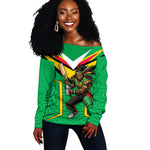 Personalized Guyana Cricket Amazon Warriors Off Shoulder Sweater Tribal Warrior Mascot Fan
