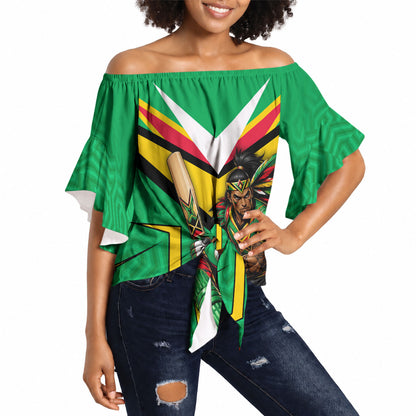 Personalized Guyana Cricket Amazon Warriors Off Shoulder Wrap Waist Top Tribal Warrior Mascot Fan