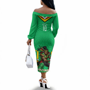 Personalized Guyana Cricket Amazon Warriors Off The Shoulder Long Sleeve Dress Tribal Warrior Mascot Fan