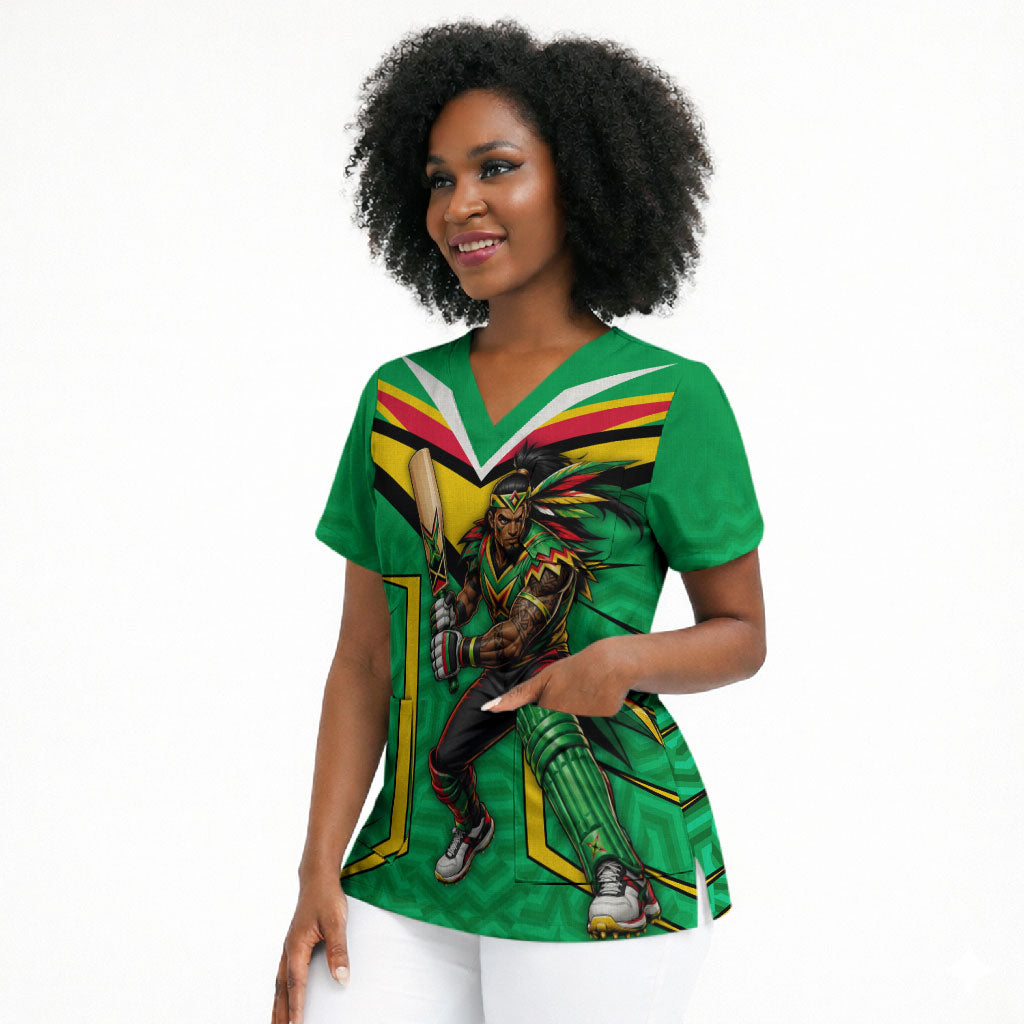 Personalized Guyana Cricket Amazon Warriors Scrub Top Tribal Warrior Mascot Fan