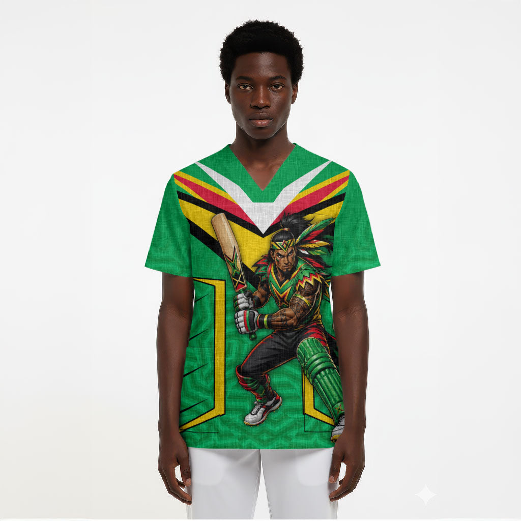 Personalized Guyana Cricket Amazon Warriors Scrub Top Tribal Warrior Mascot Fan