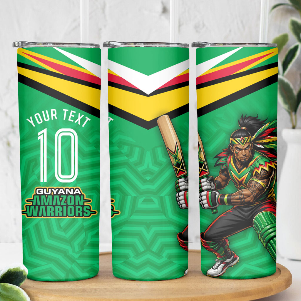 Personalized Guyana Cricket Amazon Warriors Skinny Tumbler Tribal Warrior Mascot Fan