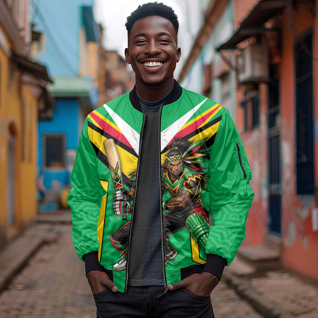 Personalized Guyana Cricket Amazon Warriors Sleeve Zip Bomber Jacket Tribal Warrior Mascot Fan