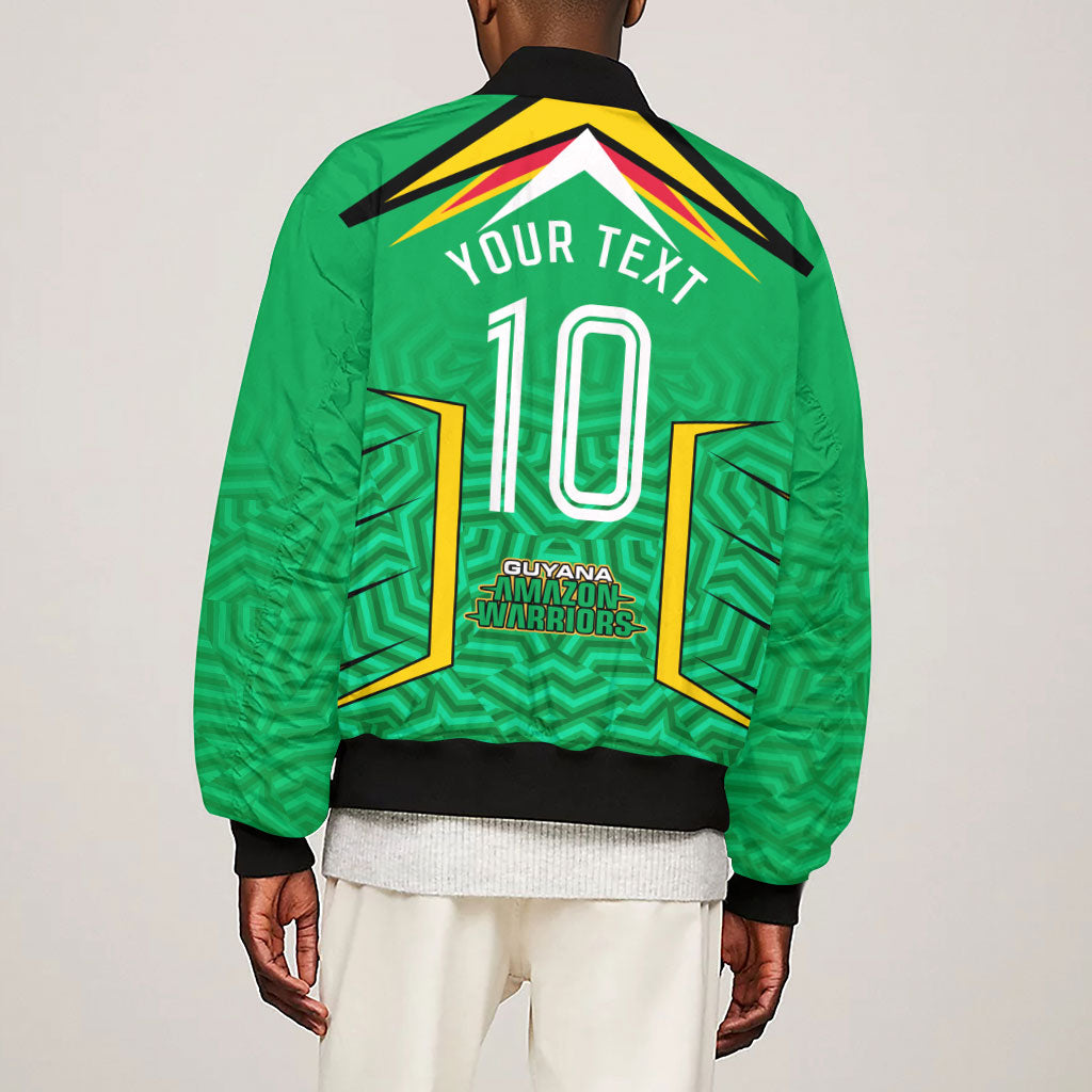 Personalized Guyana Cricket Amazon Warriors Sleeve Zip Bomber Jacket Tribal Warrior Mascot Fan