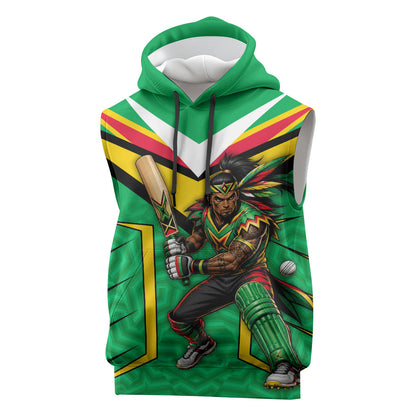 Personalized Guyana Cricket Amazon Warriors Sleeveless Hoodie Tribal Warrior Mascot Fan