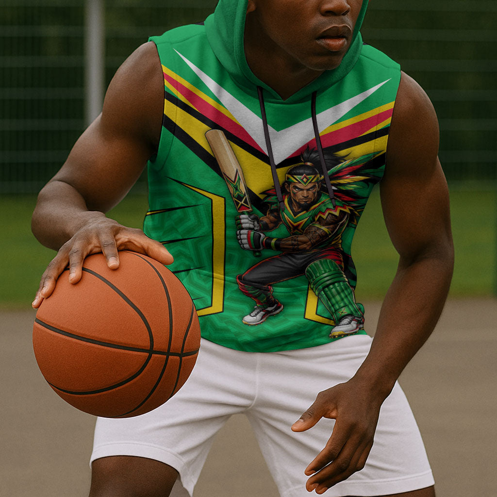 Personalized Guyana Cricket Amazon Warriors Sleeveless Hoodie Tribal Warrior Mascot Fan
