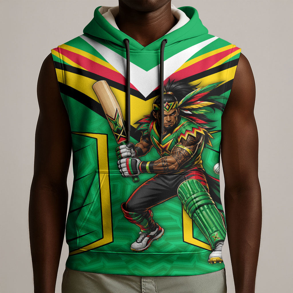 Personalized Guyana Cricket Amazon Warriors Sleeveless Hoodie Tribal Warrior Mascot Fan