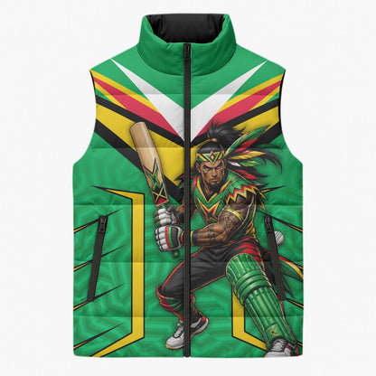 Personalized Guyana Cricket Amazon Warriors Sleeveless Puffer Jacket Tribal Warrior Mascot Fan