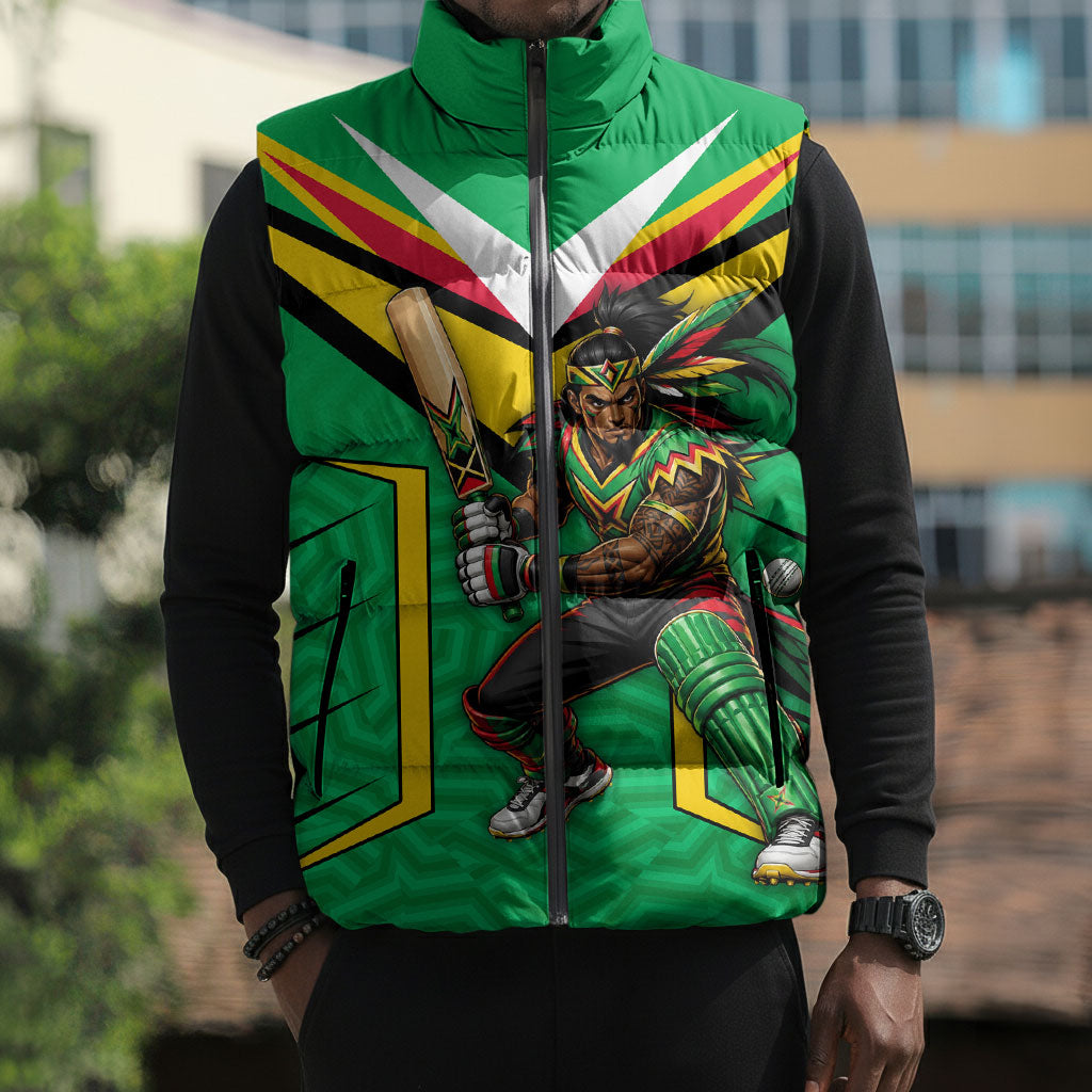 Personalized Guyana Cricket Amazon Warriors Sleeveless Puffer Jacket Tribal Warrior Mascot Fan
