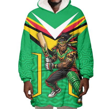 Personalized Guyana Cricket Amazon Warriors Wearable Blanket Hoodie Tribal Warrior Mascot Fan