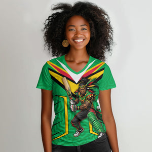 Personalized Guyana Cricket Amazon Warriors Women V-Neck T-Shirt Tribal Warrior Mascot Fan