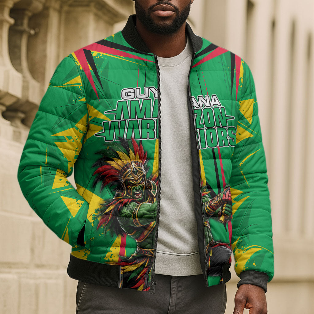 Personalized Guyana Cricket Bomber Puffer Jacket Amazon Warriors Tribal Mascot Sports