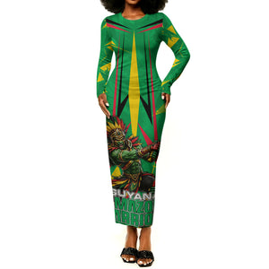 Personalized Guyana Cricket Long Sleeve Bodycon Dress Amazon Warriors Tribal Mascot Sports