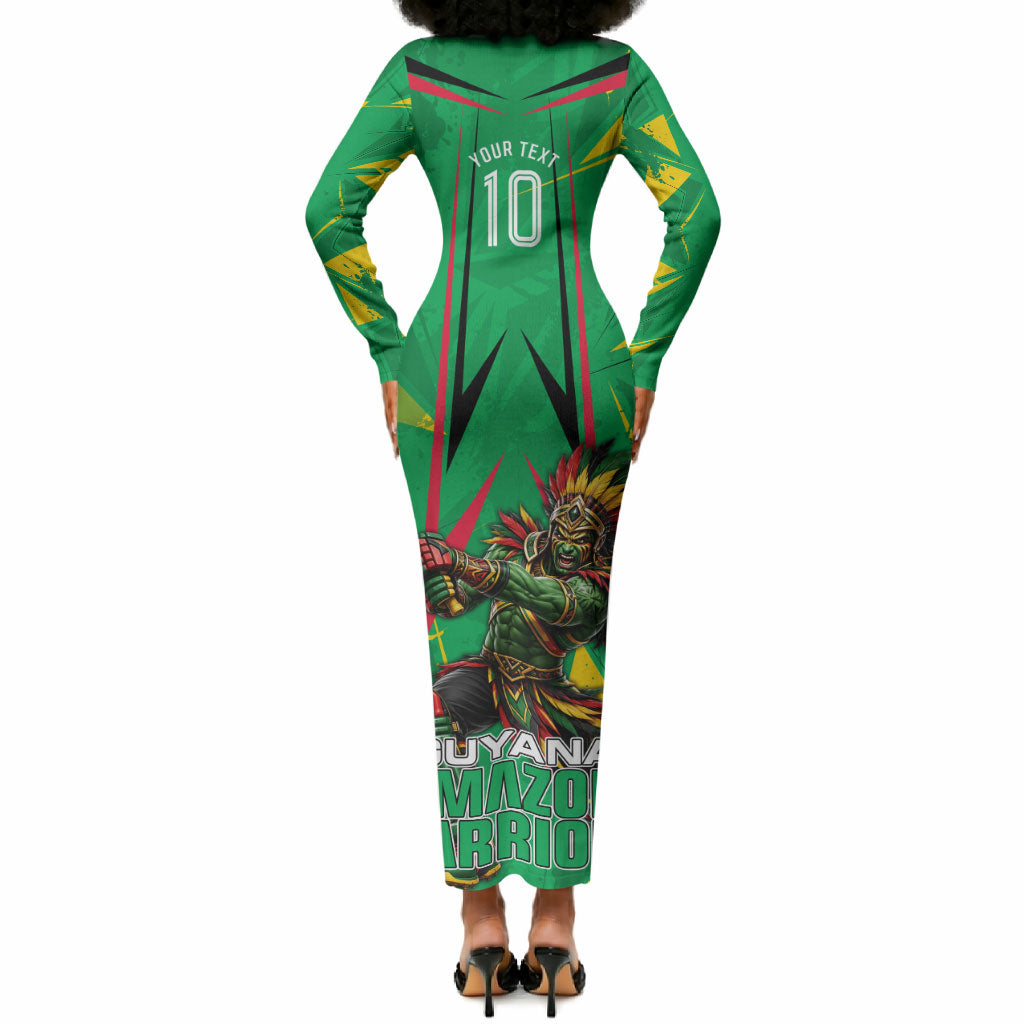 Personalized Guyana Cricket Long Sleeve Bodycon Dress Amazon Warriors Tribal Mascot Sports