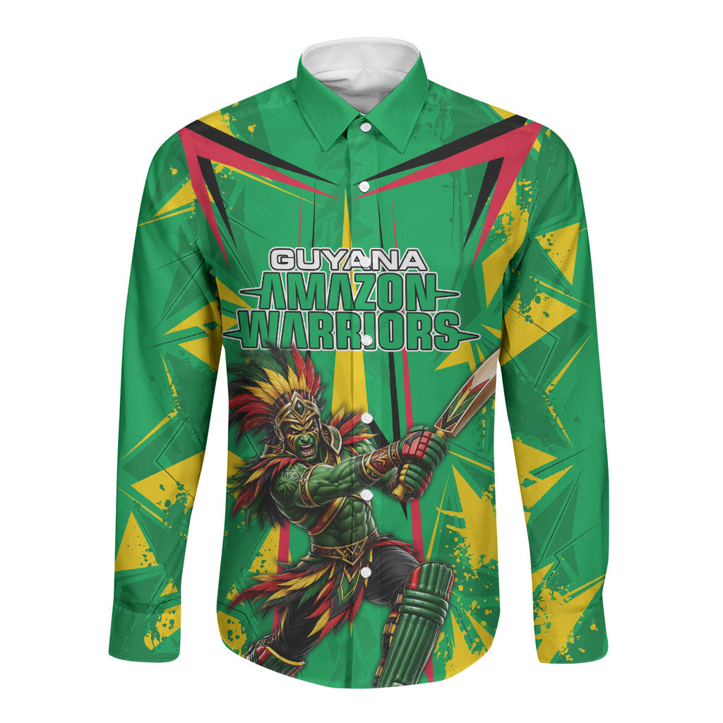 Personalized Guyana Cricket Long Sleeve Button Shirt Amazon Warriors Tribal Mascot Sports