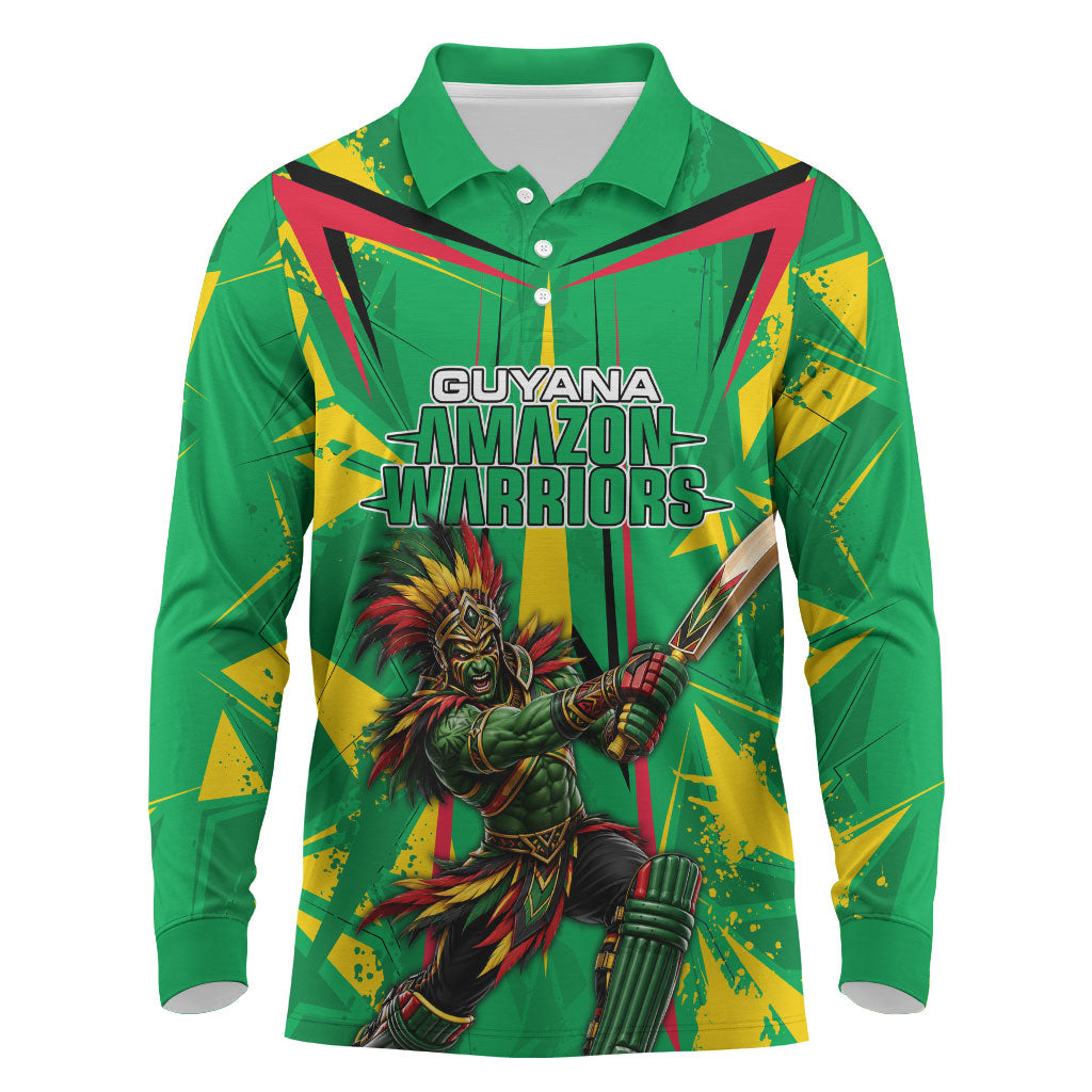 Personalized Guyana Cricket Long Sleeve Polo Shirt Amazon Warriors Tribal Mascot Sports