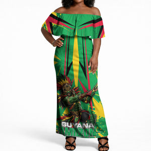 Personalized Guyana Cricket Off Shoulder Maxi Dress Amazon Warriors Tribal Mascot Sports