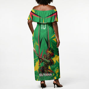 Personalized Guyana Cricket Off Shoulder Maxi Dress Amazon Warriors Tribal Mascot Sports