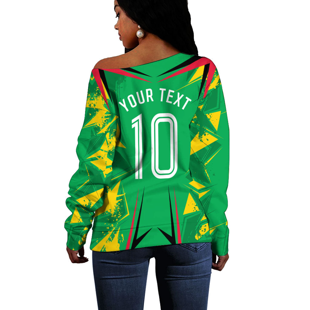 Personalized Guyana Cricket Off Shoulder Sweater Amazon Warriors Tribal Mascot Sports