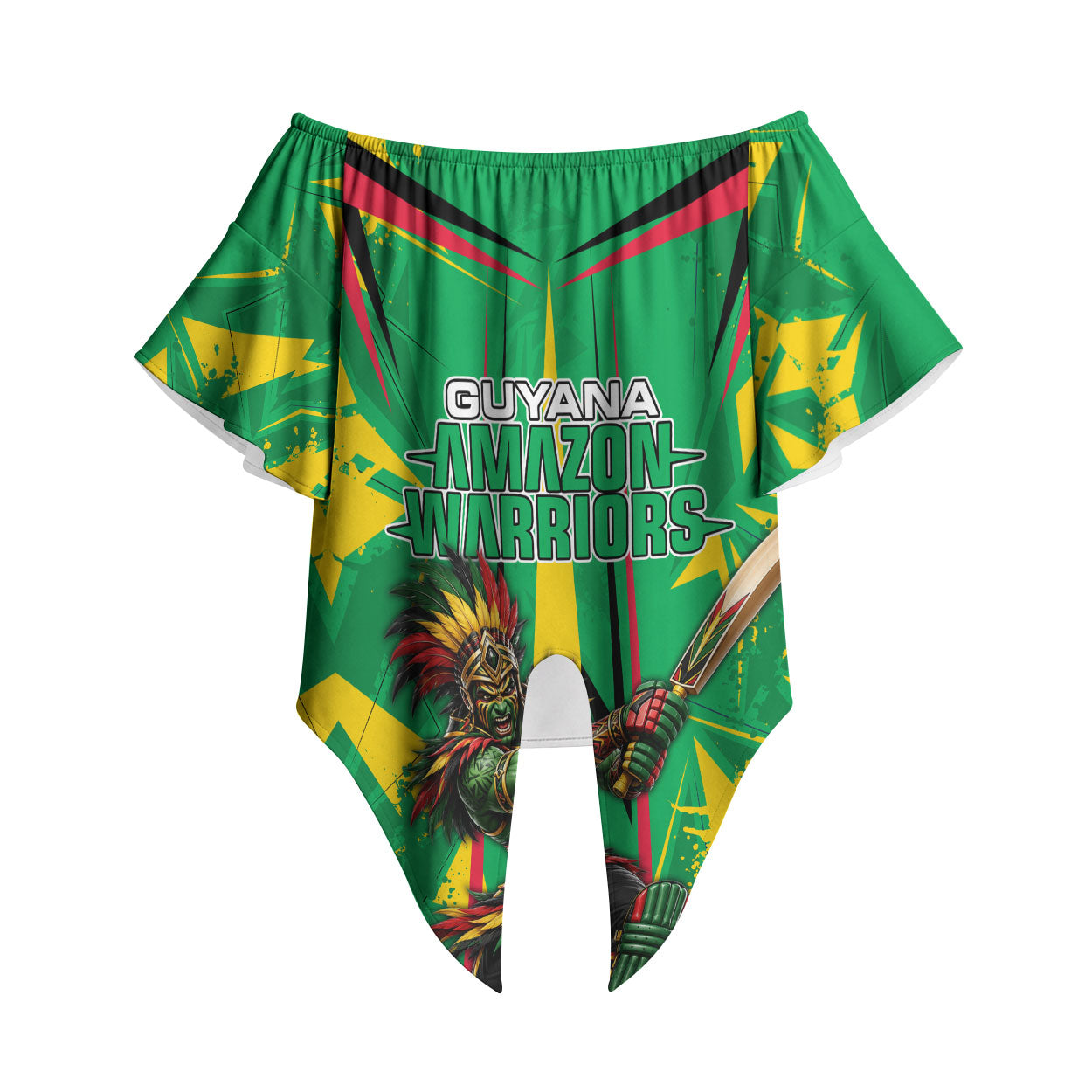 Personalized Guyana Cricket Off Shoulder Wrap Waist Top Amazon Warriors Tribal Mascot Sports