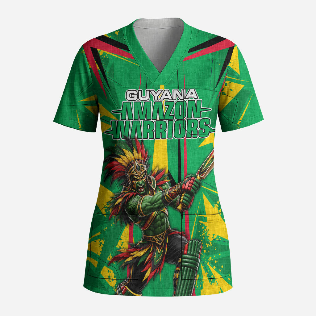 Personalized Guyana Cricket Scrub Top Amazon Warriors Tribal Mascot Sports