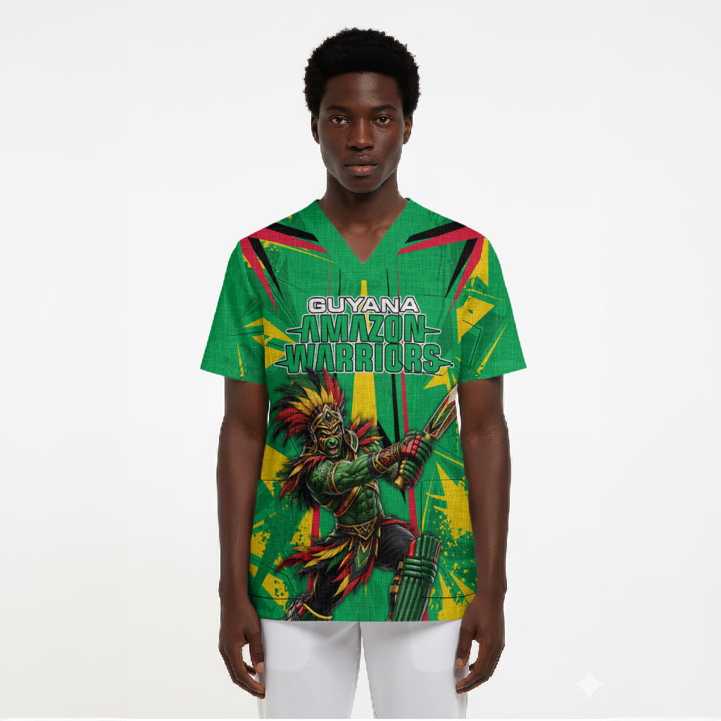 Personalized Guyana Cricket Scrub Top Amazon Warriors Tribal Mascot Sports