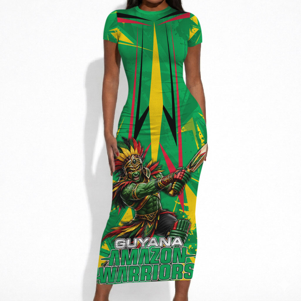 Personalized Guyana Cricket Short Sleeve Bodycon Dress Amazon Warriors Tribal Mascot Sports