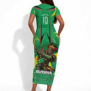 Personalized Guyana Cricket Short Sleeve Bodycon Dress Amazon Warriors Tribal Mascot Sports
