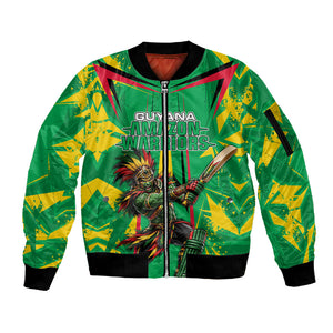 Personalized Guyana Cricket Sleeve Zip Bomber Jacket Amazon Warriors Tribal Mascot Sports