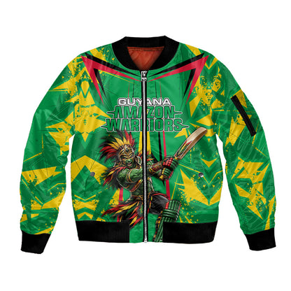 Personalized Guyana Cricket Sleeve Zip Bomber Jacket Amazon Warriors Tribal Mascot Sports