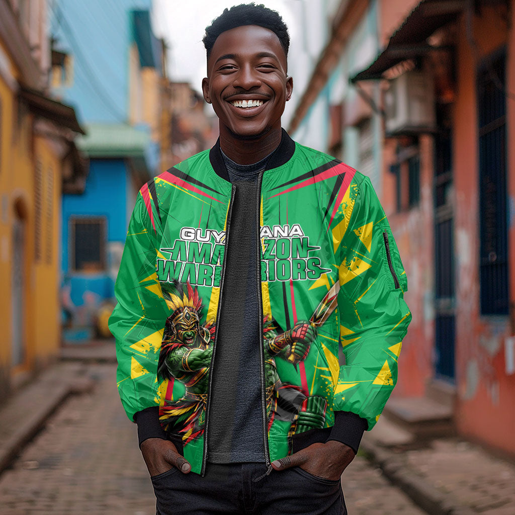 Personalized Guyana Cricket Sleeve Zip Bomber Jacket Amazon Warriors Tribal Mascot Sports