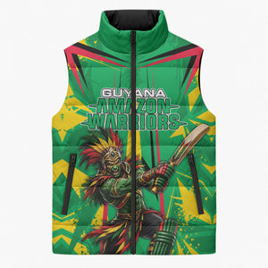 Personalized Guyana Cricket Sleeveless Puffer Jacket Amazon Warriors Tribal Mascot Sports