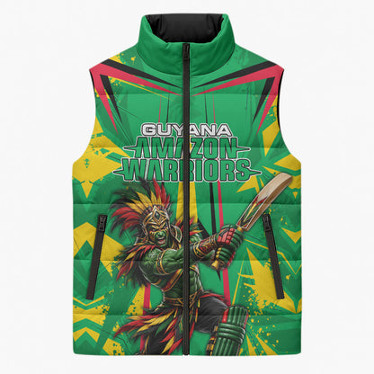Personalized Guyana Cricket Sleeveless Puffer Jacket Amazon Warriors Tribal Mascot Sports