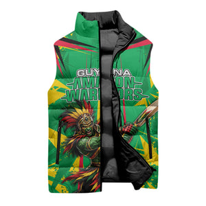 Personalized Guyana Cricket Sleeveless Puffer Jacket Amazon Warriors Tribal Mascot Sports